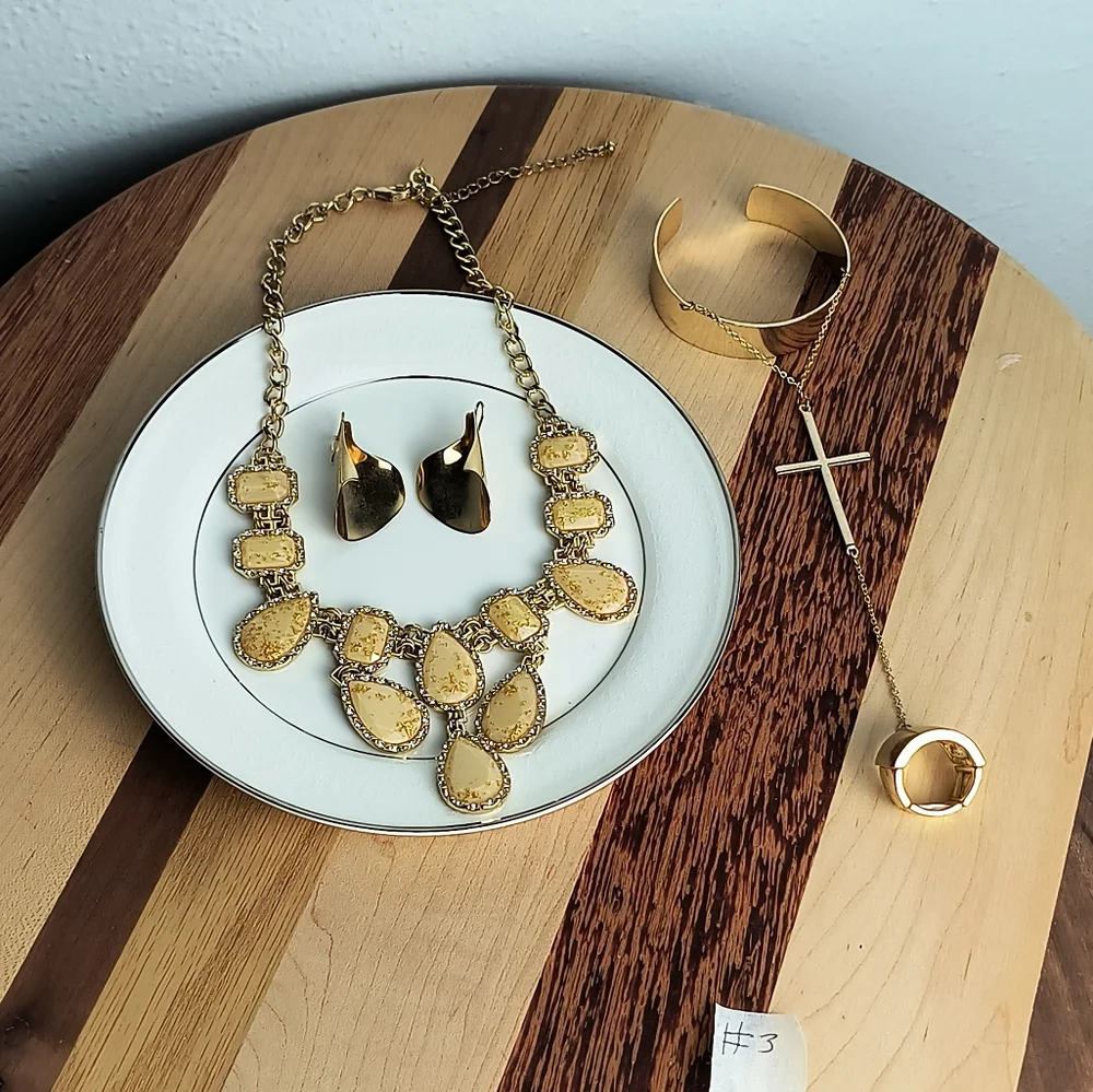 Fashion Jewelry Bundle Of 3 Tan Gold Tone